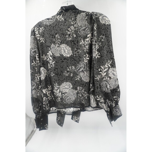 Walter Baker Black & White Floral Botanical Print Blouse Ruffle Tie Neck Size S - Picture 4 of 8